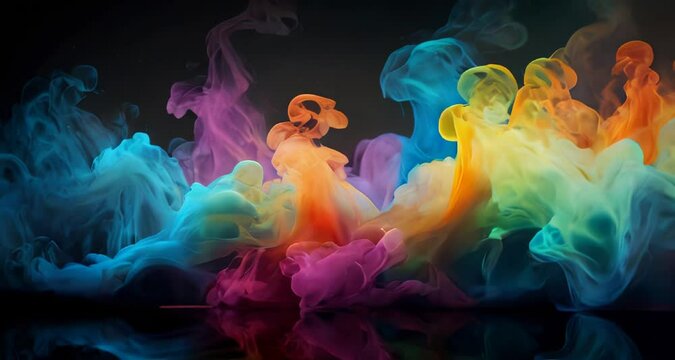 Dynamic dance of colorful smoke. Abstract waves of colored smoke. Flowing colored smoke background. rainbow smoke, paint explosion, color fume powder splash, motion of liquid ink dye in water
