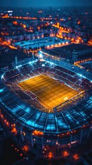 football, soccer, champion stadium, very dynamic atmosphere, lights on, top view
