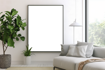 Mock-up poster frame in living room background
