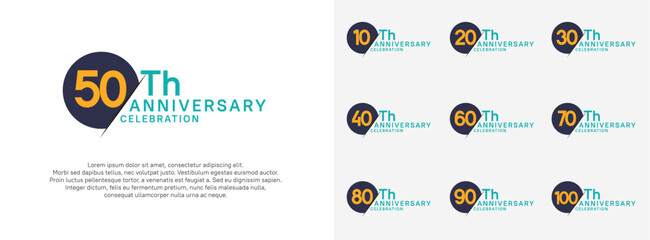 anniversary logo style vector sets. blue circle and yellow number for celebration