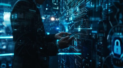 cinematic Cyber security, data protection information privacy internet technology concept, AI Generative