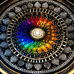 Naklejka premium Radiant Stained Glass Window with Intricate Patterns