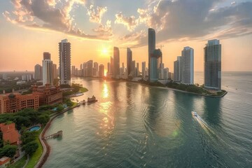 Fototapeta premium Image of Skyscrapers skyline in city business district, downtown