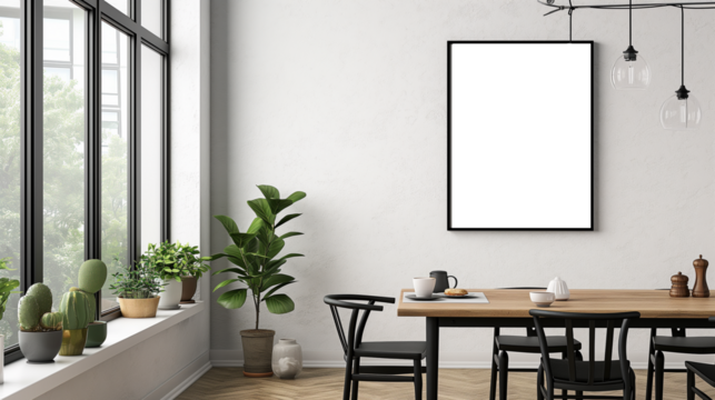 Empty poster frame mock-up in cafe. modern bar interior with poster