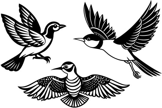 warbler oriole puffin spoonbill flying vector silhouette illustration