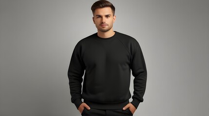 Fototapeta premium Blank hoodie mockup .Blank sweatshirt black color preview template front and back view on white background. crew neck mock up isolated on white background. Cloth collection.