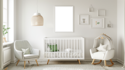 Modern children's room interior with transparent poster frame mockup
