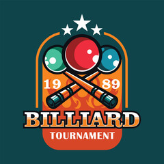 Obraz premium Billiards logo or Modern professional sports typography in retro style. Vector design emblem, badge and logo design sporty template