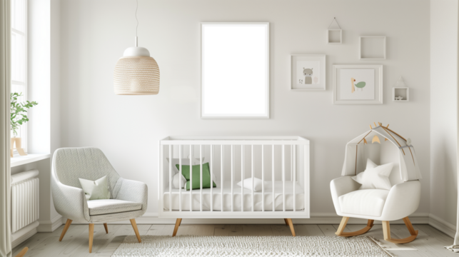 Modern children's room interior with transparent poster frame mockup