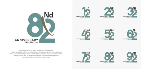 anniversary vector set. green color with brown swoosh can be use for celebration