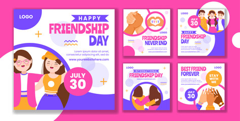 Friendship Day Social Media Post Flat Cartoon Hand Drawn Templates Background Illustration
