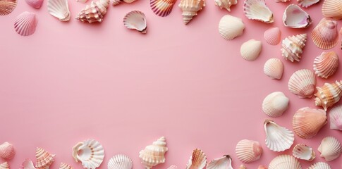 Obraz premium Beachside Delights: Seashells in Pink on a Serene Background