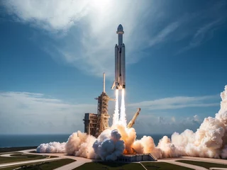 AI generated illustration of Falcon Heavy Rocket departing to explore space © Wirestock