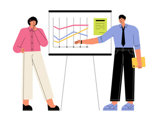 Business marketing planning. Meeting and presentation vector illustration