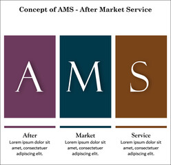 Concept Of After market service - AMS. Infographic template with icons and description placeholder