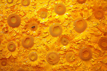 A close up of a yellow flower with water droplets on it