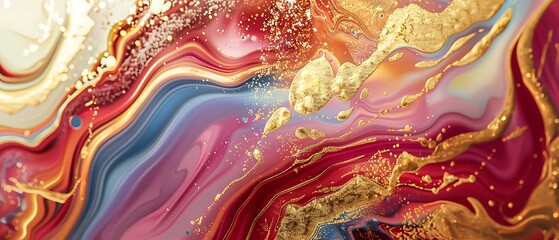Golden Liquid Swirls â€“ Abstract Colorful Marble Composition