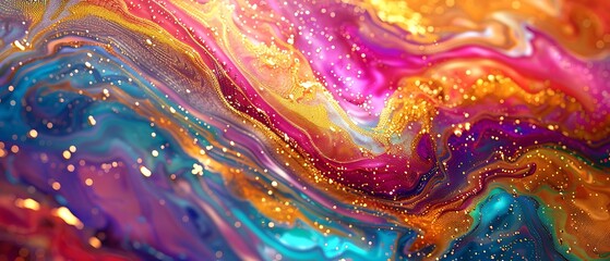 Opulent Gold Liquid Swirls on Abstract Colorful Marble - Luxury Artistic Background