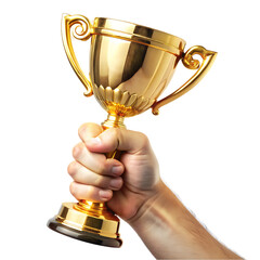 hand holding golden cup transparent background