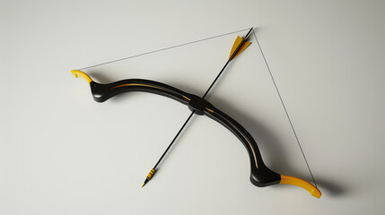 A modern recurve bow with arrows, positioned diagonally on a white background, emphasizing precision and sport.