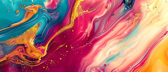 Golden Swirls of Abstract Colorful Marble - Luxurious Liquid Waves on Shimmering Background