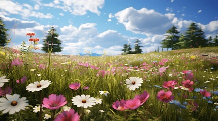 Beautiful meadow full of spring flowers. Generative AI