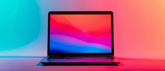 Fototapeta premium A laptop on a solid color background with lots of copy space
