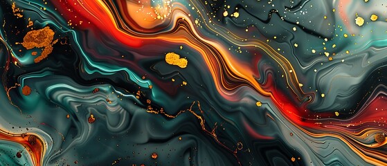 Gilded Elegance - Abstract Colorful Marble with Luxurious Gold Liquid Swirls on Shimmering Background