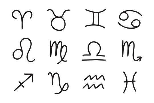 Hand drawn zodiac signs. Doodle Esoteric symbol set. Astrology clipart design Elements 