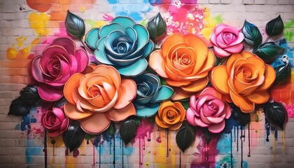 Colorful 3D Floral Street Art Mural