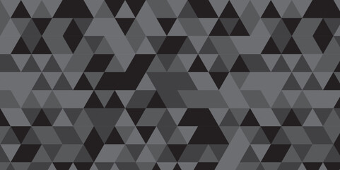 Obraz premium Abstract geometric black and gray background seamless mosaic and low polygon triangle texture wallpaper. Triangle shape retro wall grid pattern geometric ornament tile vector square element.