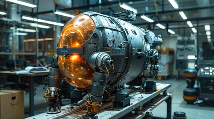 Obraz premium Advanced robot performing delicate tasks on a nuclear bomb in a secure facility