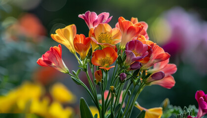 Freesia Garden in Full Bloom, Colorful Splendor of Spring,  lush abundance of Freesia blooms in a garden setting during springtime, showcasing the beauty of the season