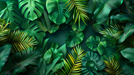 Creative nature green background tropical leaf background, generative Ai