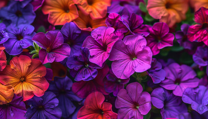 garden filled with various colored petunias could inspire images showcasing the diversity of petunia colors, from deep purples to bright pinks and fiery oranges
