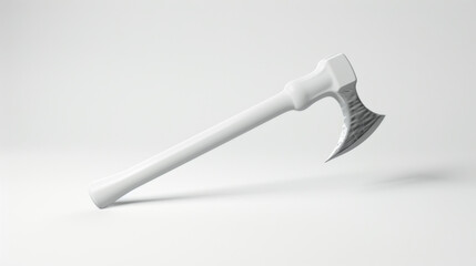 A 3D illustration of a stylized, minimalistic white axe placed against a soft grey background.
