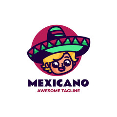 Vector Logo Illustration Mexican Boy Mascot Cartoon Style.