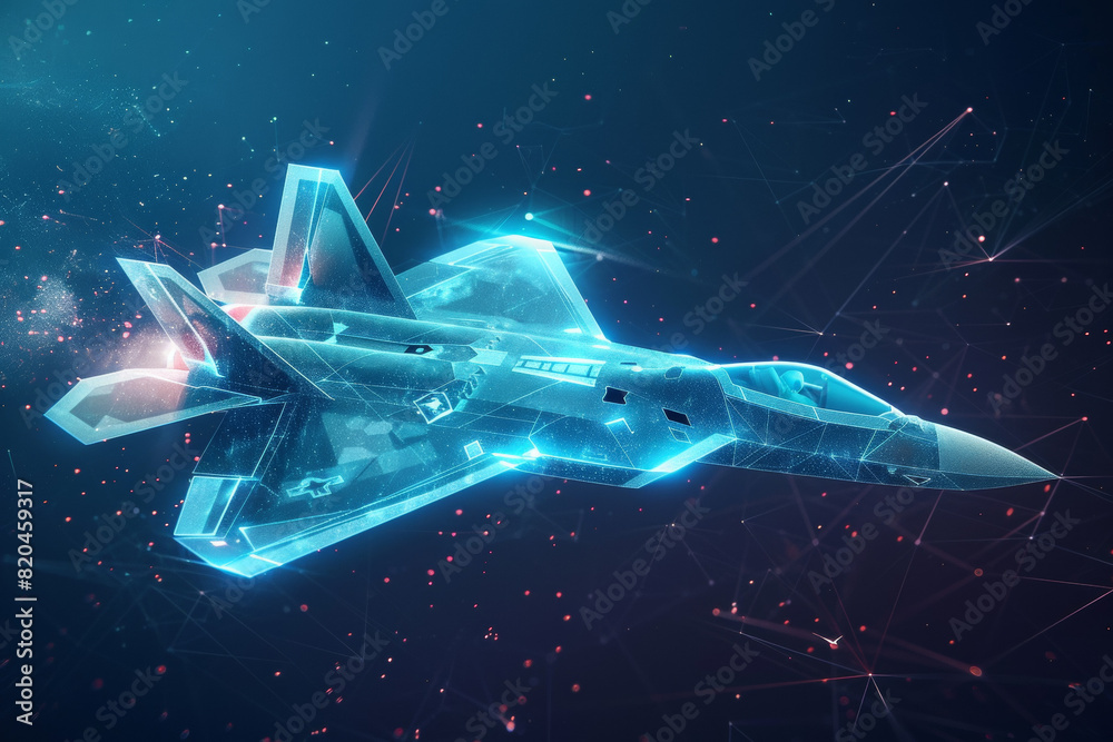 Poster A blue fighter jet is flying through a starry sky