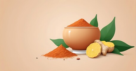 isolated on soft background with copy space Ginger spice concept, illustration