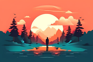 minimalistic sunset vectoral art