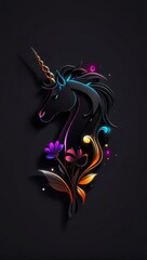 3D Logo Minimalistic Unicorn with high detail and electromagnetic spectrum