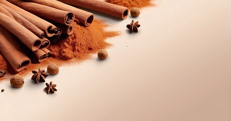 isolated on soft background with copy space Cinnamon spice concept, illustration