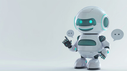 3d rendering. Smiling robot with mock up texts bubbles and messages