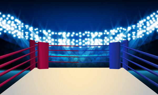 Boxing ring arena and spot light floodlights vector design. Vector illumination