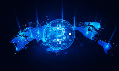 Abstract Crypto currency bitcoin crypto currency coin.of Global social network with planet Earth. Internet and technology. International stock exchange.  vector design