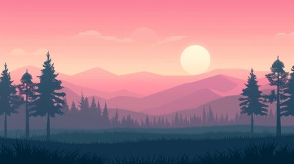 simple natural scenery illustration background with simple atmosphere, Ai Generated Images