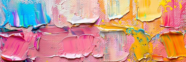 Closeup of abstract rough colourful colours painting texture, with oil brushstroke, pallet knife paint on canvas - Art background illustration. Art concept.