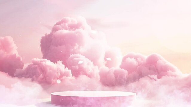 product display podium with pink clouds. seamless looping overlay 4k virtual video animation background
