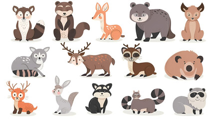 Obraz na płótnie Canvas Cute woodland animals Forest beasts bear hare and deer, generative Ai