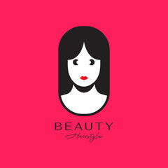beautiful face woman feminine black hair clean mascot modern colorful simple logo design vector icon illustration
